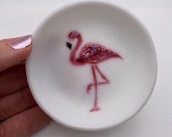 Flamingo Fused Glass Ring dish, Trinket dish