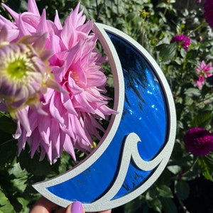 Blue silver coat mirror Crescent Wave Moon