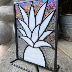 Pineapple Stained Glass, Iridescent white and clear, stand image 4