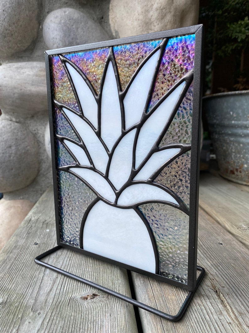 Pineapple Stained Glass, Iridescent white and clear, stand image 4