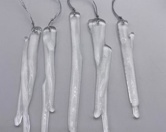 Handmade Fused Glass Small Clear Icicles Ornaments (5)