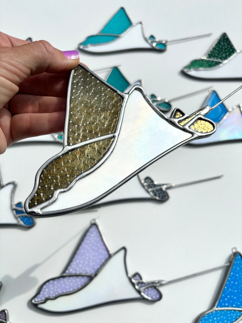 Spotted Eagle Ray Stained Glass Iridescent versions Golden Black Irid