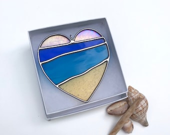 Made to order Beach Heart, , Valentines gift, Mother's Day Anniversary gift, WeddingDay Gift, Suncatcher,Home decor