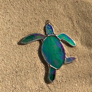 Made to order Iridescent Green Baby Sea Turtle Stained Glass, image 9