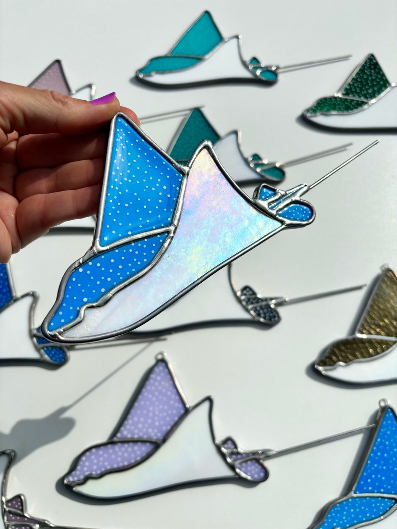 Spotted Eagle Ray Stained Glass Iridescent versions Blue & Iridescent