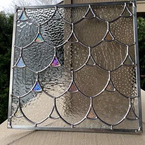 Handmade Mermaid Scales Stained Glass Suncatcher, Iridescent Home Decor ...