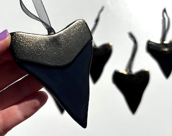 Gold & Black Shark Tooth, Shark teeth fused Glass