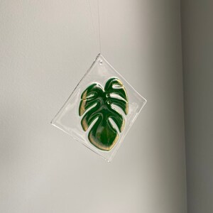 Handmade Monstera Green and Gold Leaf Fused Suncatcher image 10