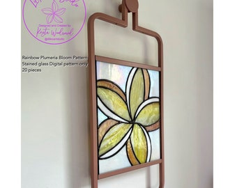 LilikoiArtStudio Stained Glass Pattern Rainbow Plumeria Bloom