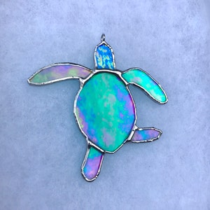 Made to order Iridescent Green Baby Sea Turtle Stained Glass, image 1