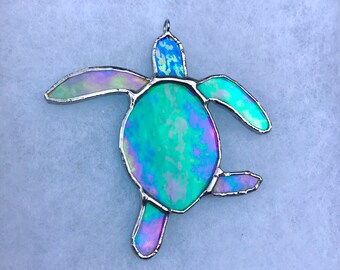 Made to order Iridescent Green Baby Sea Turtle Stained Glass,