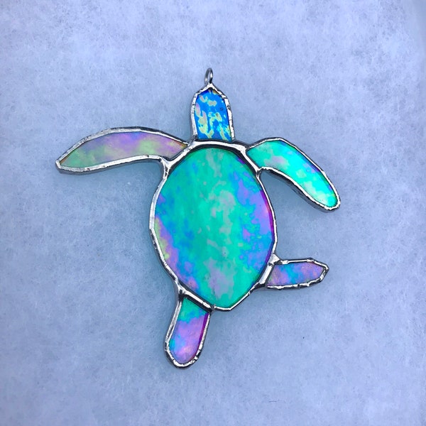 Made to order Iridescent Green Baby Sea Turtle Stained Glass,