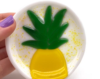 Pineapple Fused Glass Ring dish, Trinket dish #20