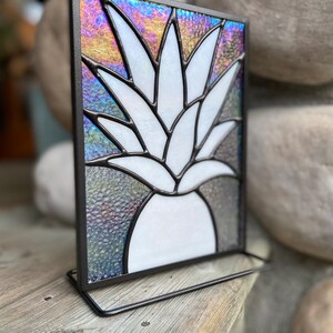 Pineapple Stained Glass, Iridescent white and clear, stand image 9