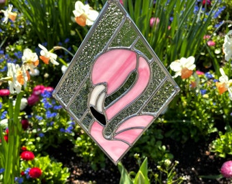 Feathery Pink Flamingo Diamond Love Stained Glass, Mother's day Gift Ideas