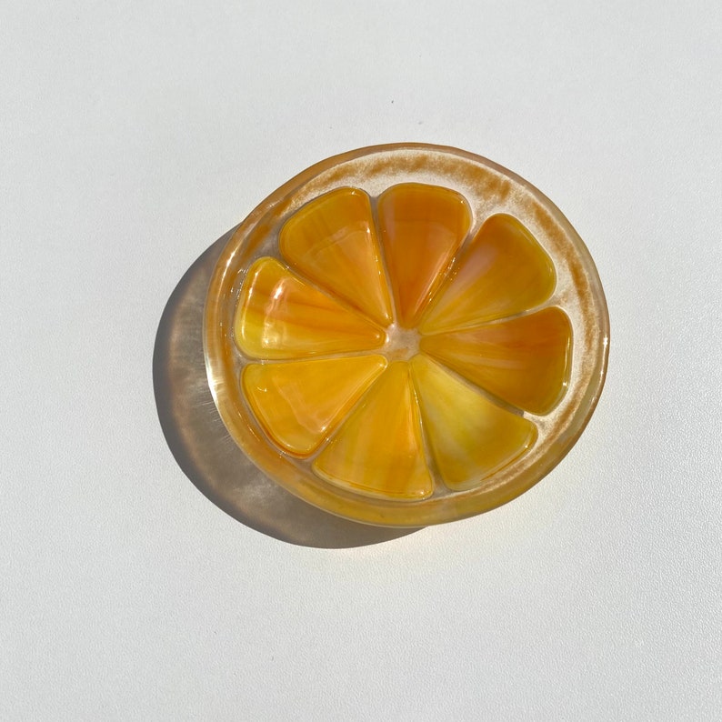 Orange Slice Fruit Fused Glass Ring dishes image 3