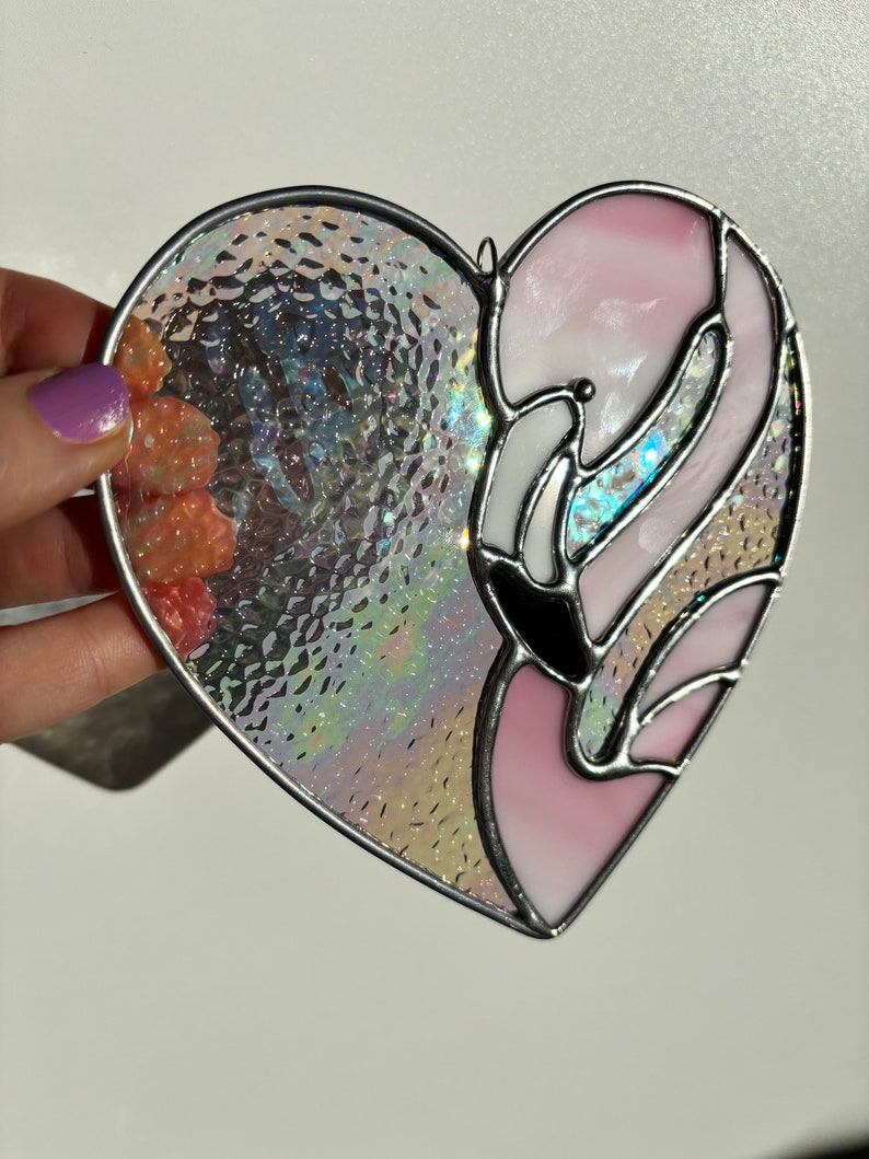 Feathery Flamingo and Heart Love Stained Glass image 4