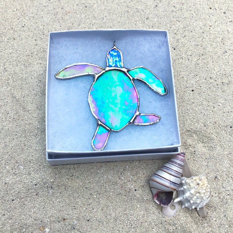 Made to order Iridescent Green Baby Sea Turtle Stained Glass, image 6