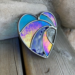 Crashing Wave Heart Stained Glass 4, Valentines gift, Mother's Day Anniversary gift, WeddingDay Gift, Suncatcher,Home decor image 4