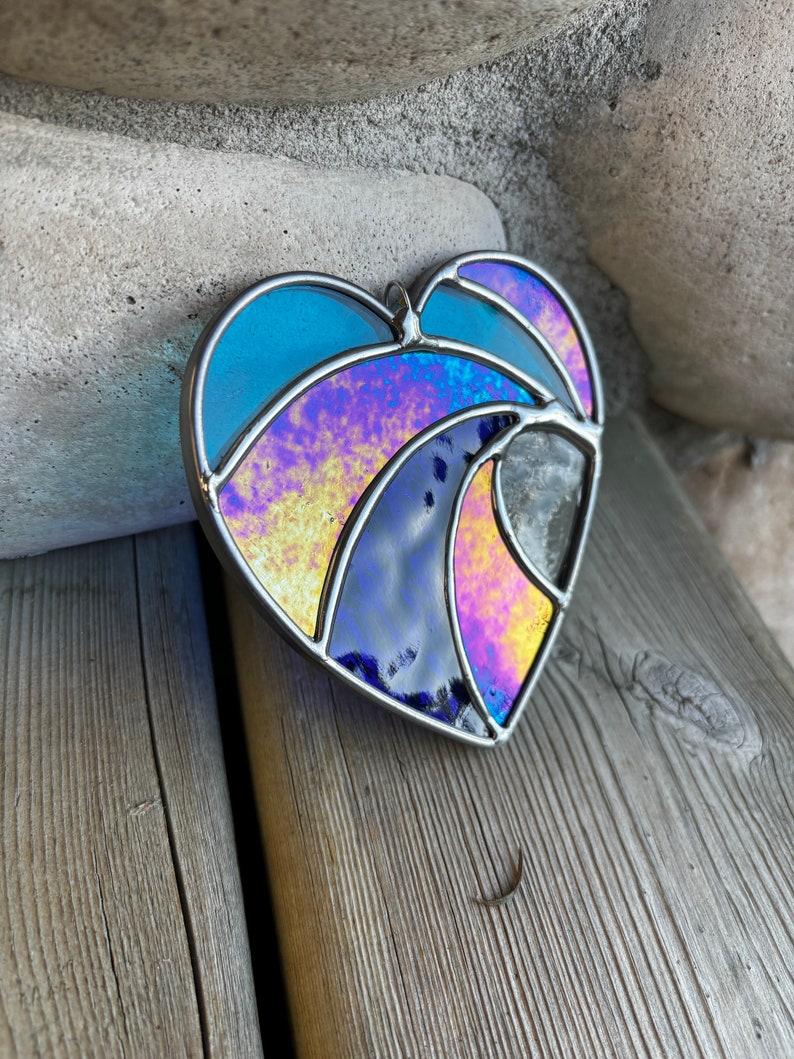 Crashing Wave Heart Stained Glass 4, Valentines gift, Mother's Day Anniversary gift, WeddingDay Gift, Suncatcher,Home decor image 4