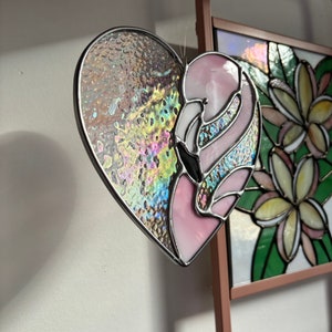 Feathery Flamingo and Heart Love Stained Glass image 7