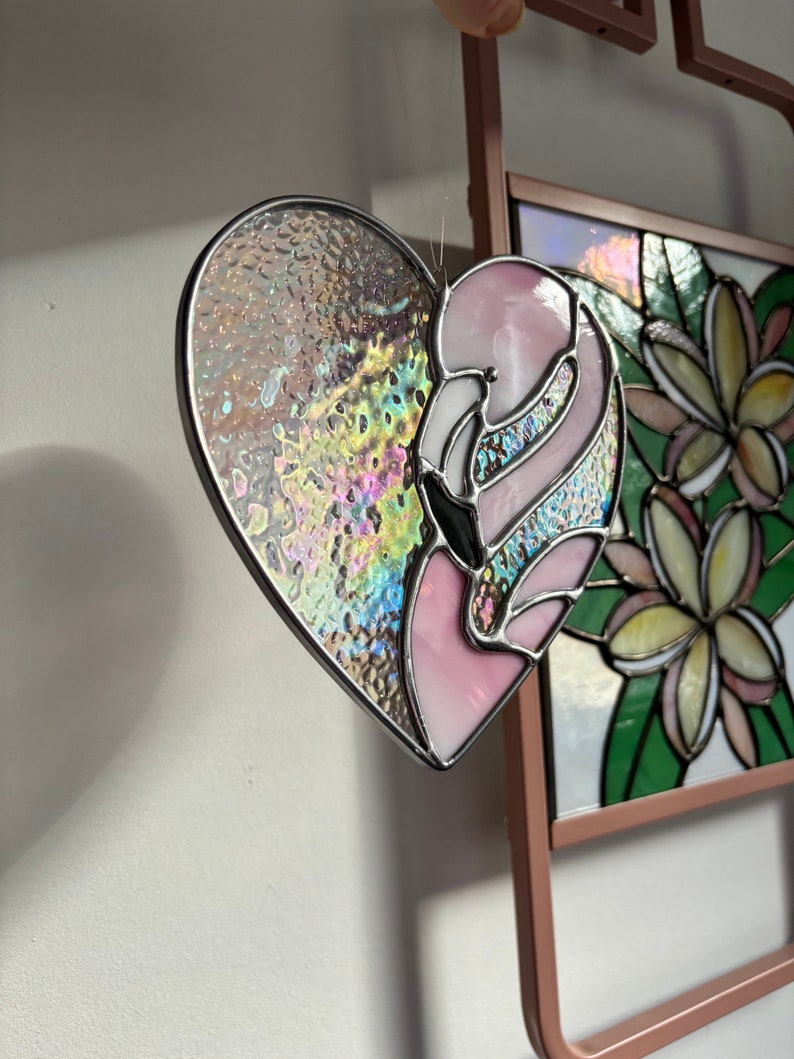 Feathery Flamingo and Heart Love Stained Glass image 7
