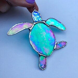 Made to order Iridescent Green Baby Sea Turtle Stained Glass, image 8