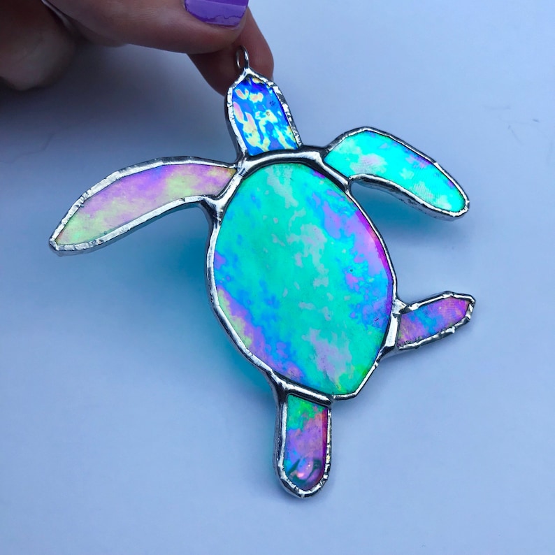 Made to order Iridescent Green Baby Sea Turtle Stained Glass, image 8