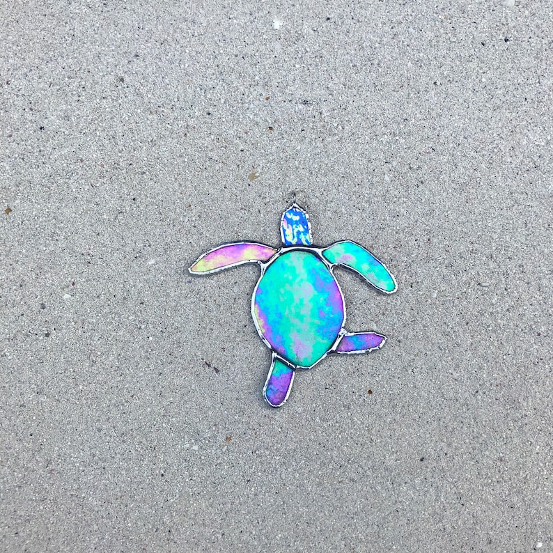 Made to order Iridescent Green Baby Sea Turtle Stained Glass, image 7