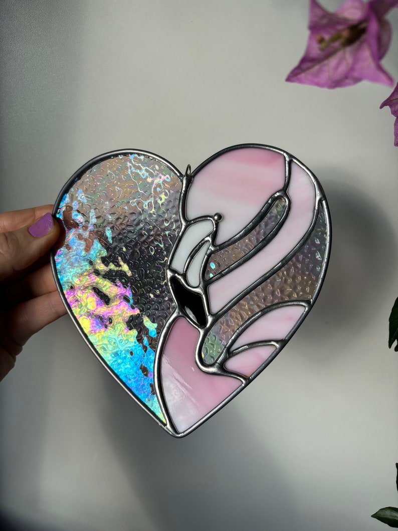 Feathery Flamingo and Heart Love Stained Glass image 5