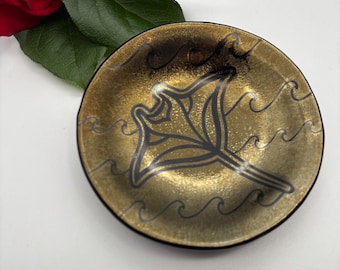 Gold Iridescent Manta Ray Wave Glass Ring Dish