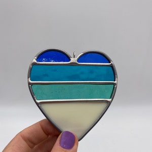 made to order Hearts at the Beach Stained Glass Ornament 1, Valentines gift, Mother's Day Anniversary gift, WeddingDay Gift, Suncatcher image 2