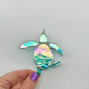 Made to order Iridescent Green Baby Sea Turtle Stained Glass, image 3