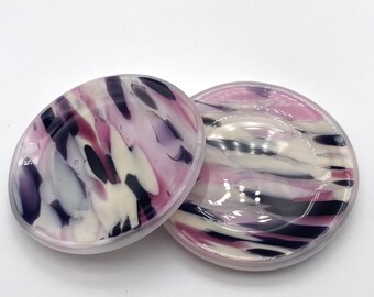 Pink, black and white Fused Glass Ring dish, Trinket dish set