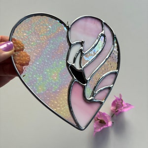 Feathery Flamingo and Heart Love Stained Glass image 1