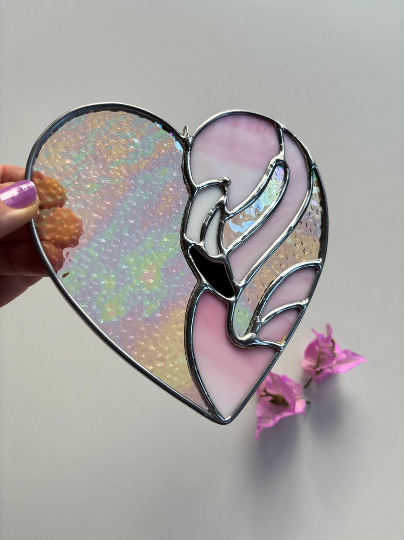 Feathery Flamingo and Heart Love Stained Glass image 1