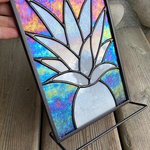 Pineapple Stained Glass, Iridescent white and clear, stand image 3