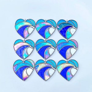 Made to order Crashing Wave Heart Stained Glass, Valentines gift, Mother's Day Anniversary gift, WeddingDay Gift, Suncatcher,Home decor image 3