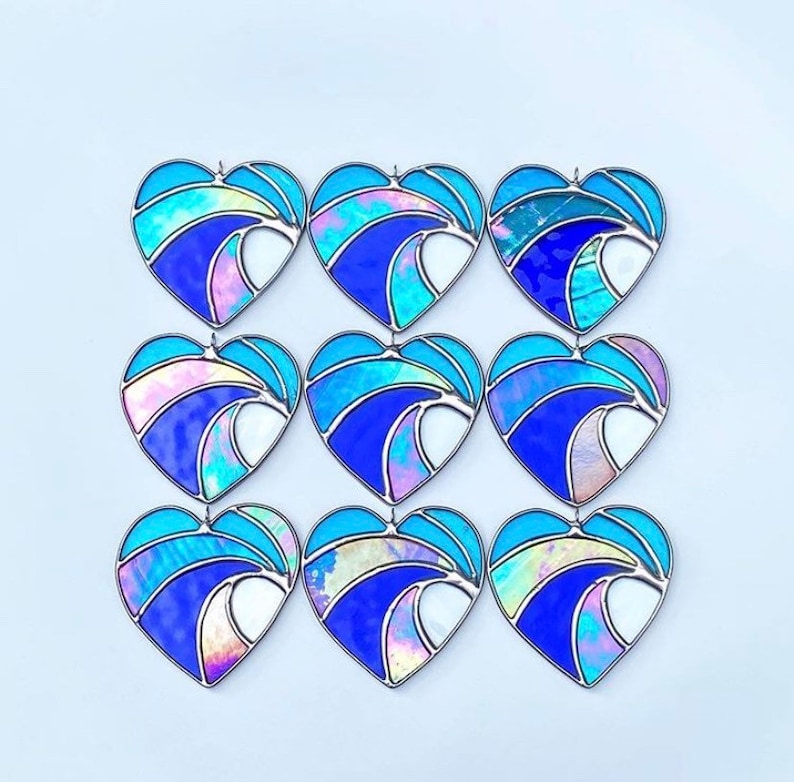 Made to order Crashing Wave Heart Stained Glass, Valentines gift, Mother's Day Anniversary gift, WeddingDay Gift, Suncatcher,Home decor image 3