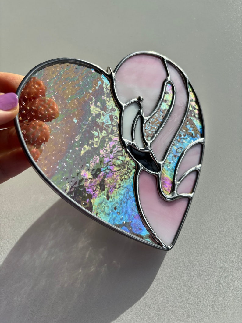 Feathery Flamingo and Heart Love Stained Glass image 6