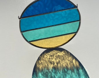 Made To order Aqua Blue Horizon Stained Glass