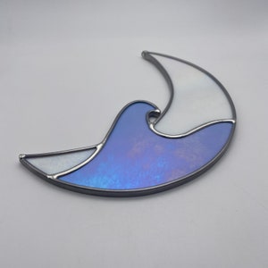 Made to order Iridescent Blue and White Crescent Wave Moon Stained Glass image 2