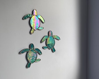 Made to order* Iridescent Green Sea Turtle Wall Set (3)