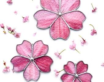 Hecho a pedido - Arte de pared de vitral con flor de cerezo rosa o atrapasol