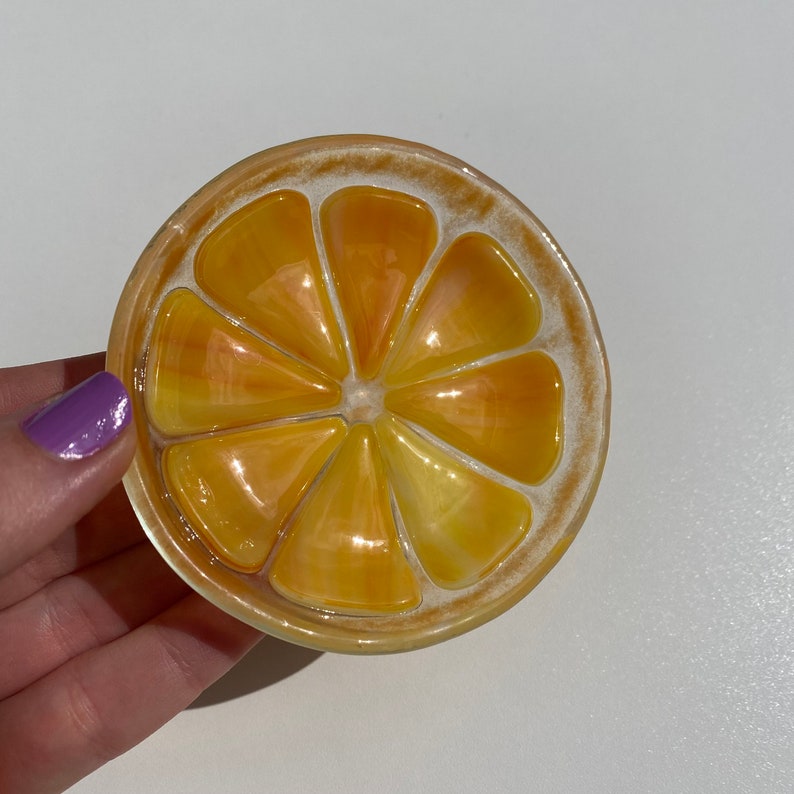 Orange Slice Fruit Fused Glass Ring dishes image 9