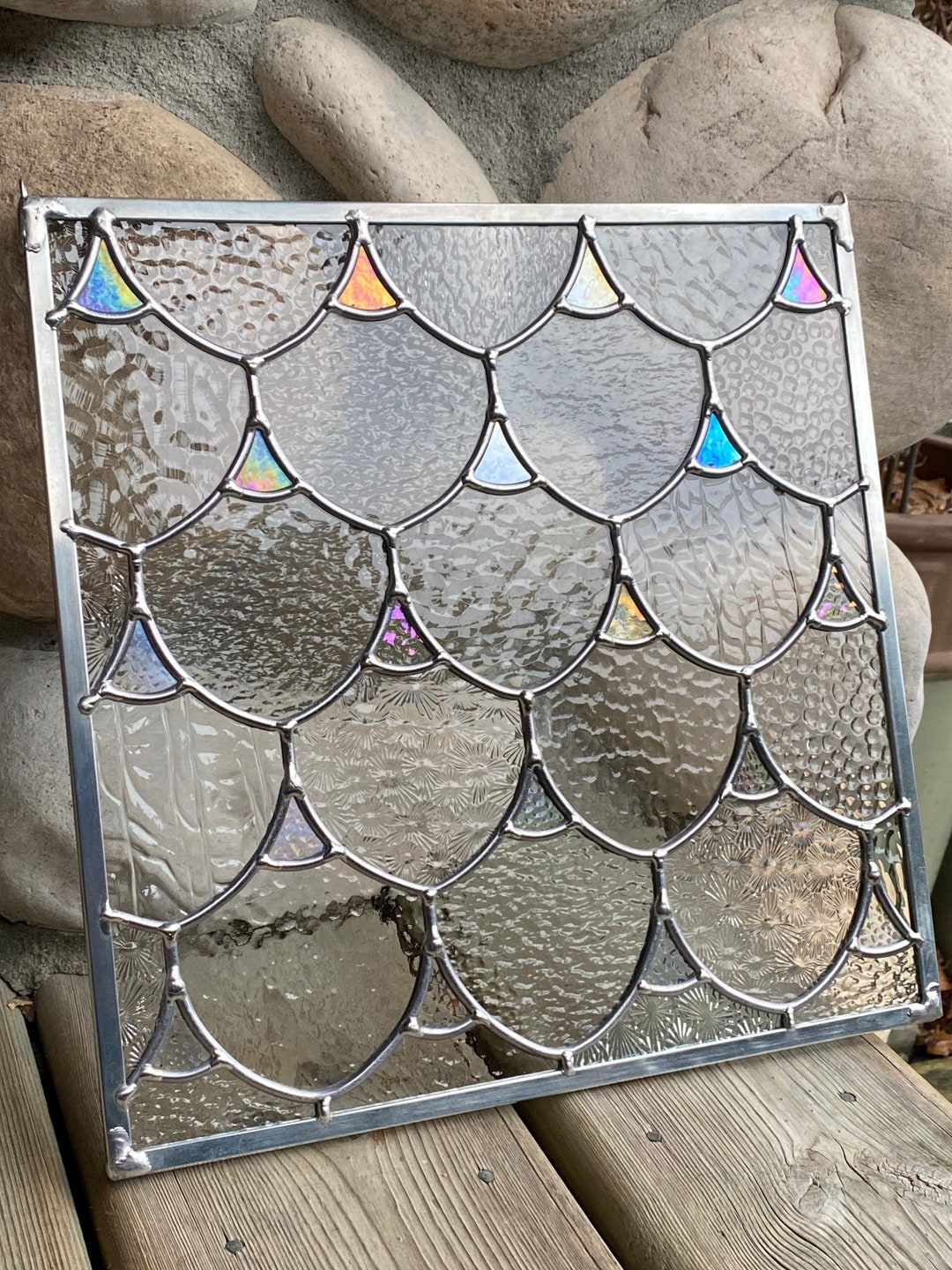 Handmade Mermaid Scales Stained Glass Suncatcher, Iridescent Home Decor ...