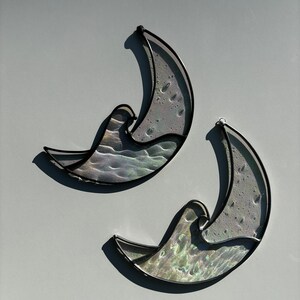 Iridescent Clear Crescent Wave Moon Stained Glass