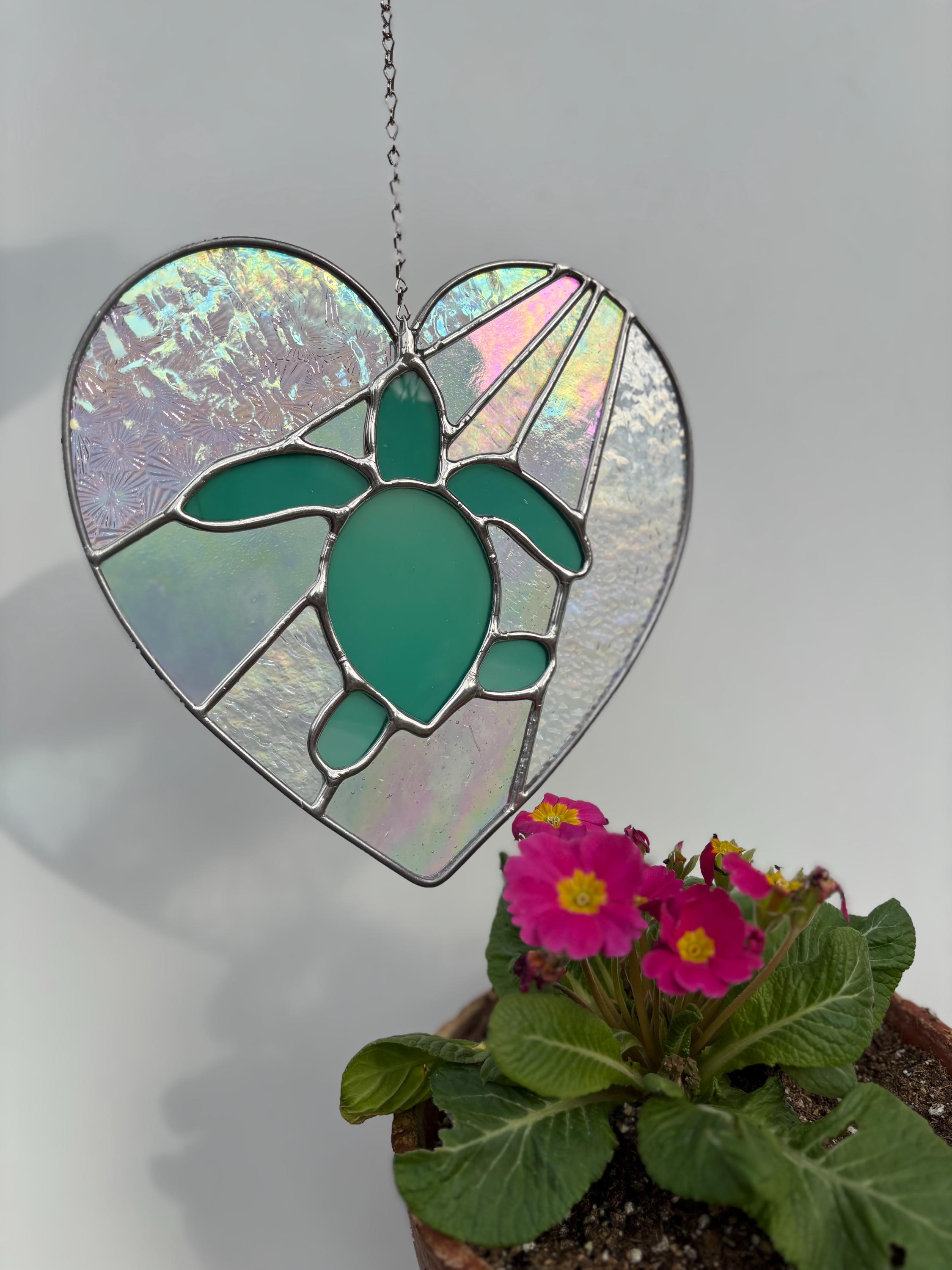Green Sea turtle Heart Love Stained Glass
