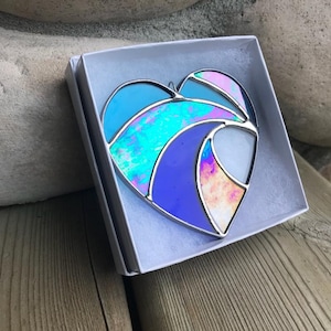 Made to order Crashing Wave Heart Stained Glass, Valentines gift, Mother's Day Anniversary gift, WeddingDay Gift, Suncatcher,Home decor