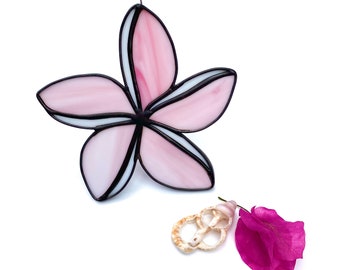 Made to order Pink Plumeria Stained Glass Suncatcher,  Valentines gift, Mother's Day Anniversary gift, Suncatcher,Home decor